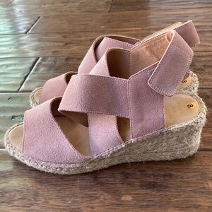 Jutelia Pink Suede Leather Espadrille Wedge Sandals sz 8 Spring